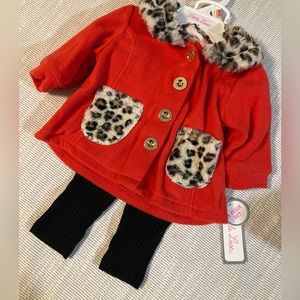 3 Piece Outfit. Fur Faux Button up. Tee and Leggings.